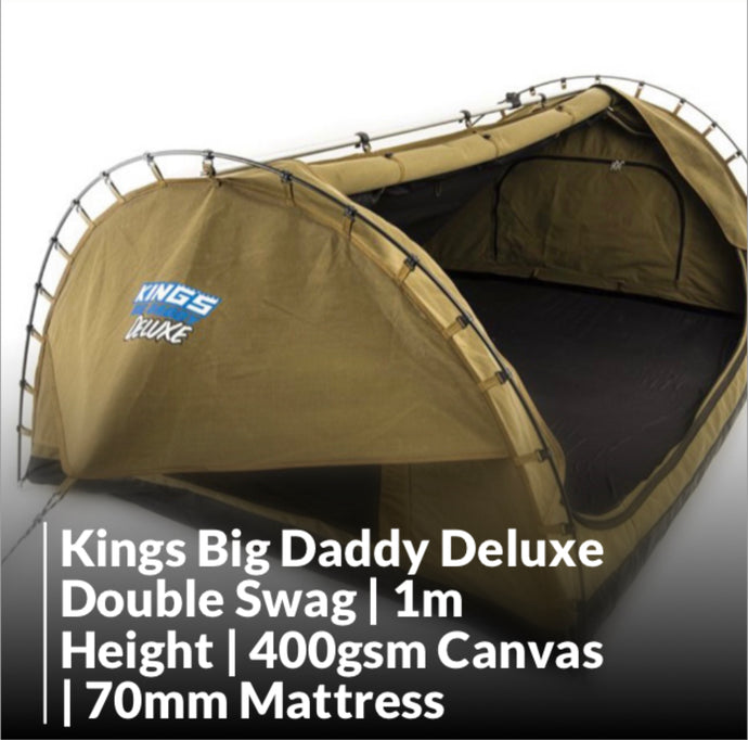 Kings Big Daddy Deluxe Double Swag | 1m High | 70mm Queen Mattress | 400gsm Canvas